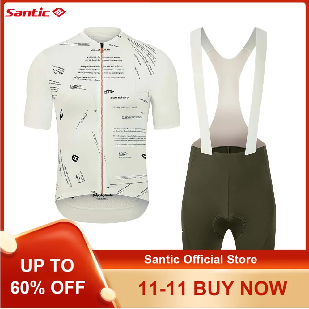 Santic Men Cyling Suits Breathable Short Sleeved Jerseys Cycling Shorts Sponge Cushion Racing Version Bicycle Sets TM25CT101W