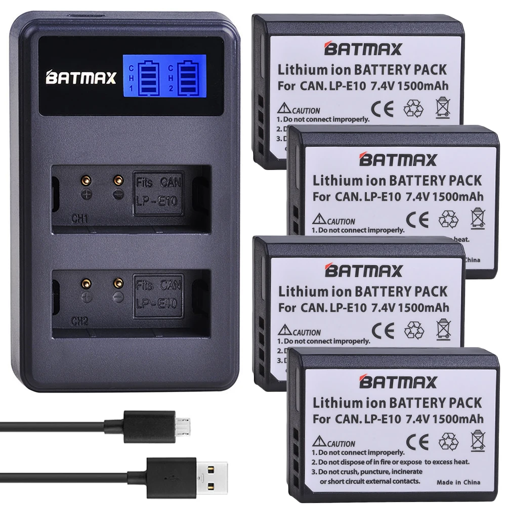 4x LP-E10 LP E10 LPE10 Camera Batteries +LCD USB Dual Charger for Canon EOS 1100D 1200D 1300D Kiss X50 X70 X80 Rebel T3 T5 T6