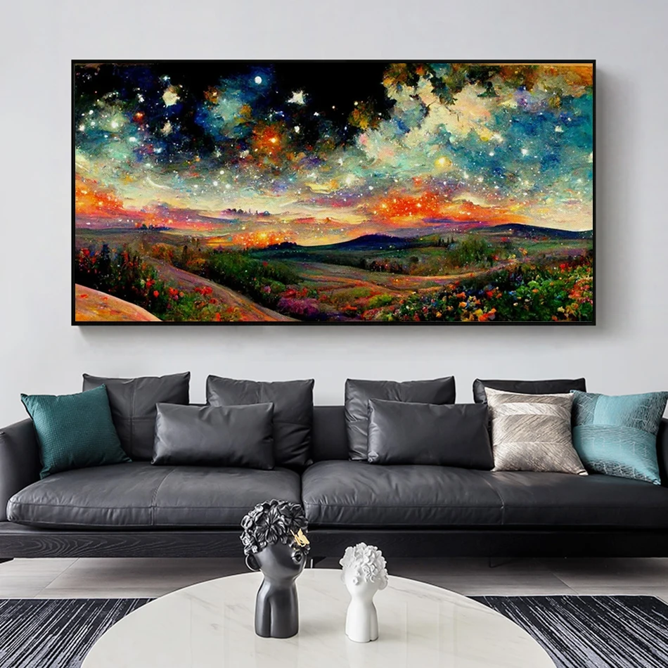 

Night Starry Sky Graffiti Canvas Painting Multicolor Fashion Nature Posters and Prints Abstract Starry Pictures for Living Room