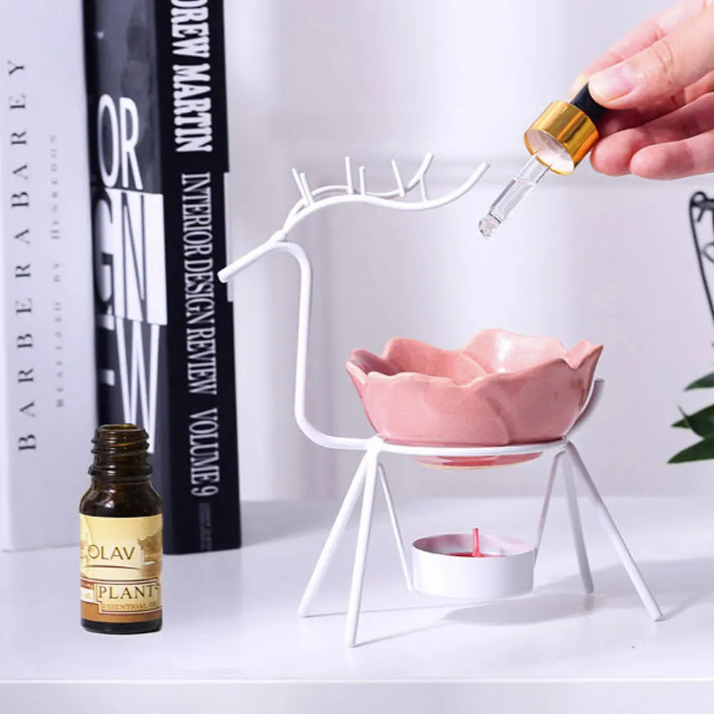 

Rose Incense Burner Iron Art Holder Elegant European Style Home Decor White Deer Plate Gift Bedroom Sauna
