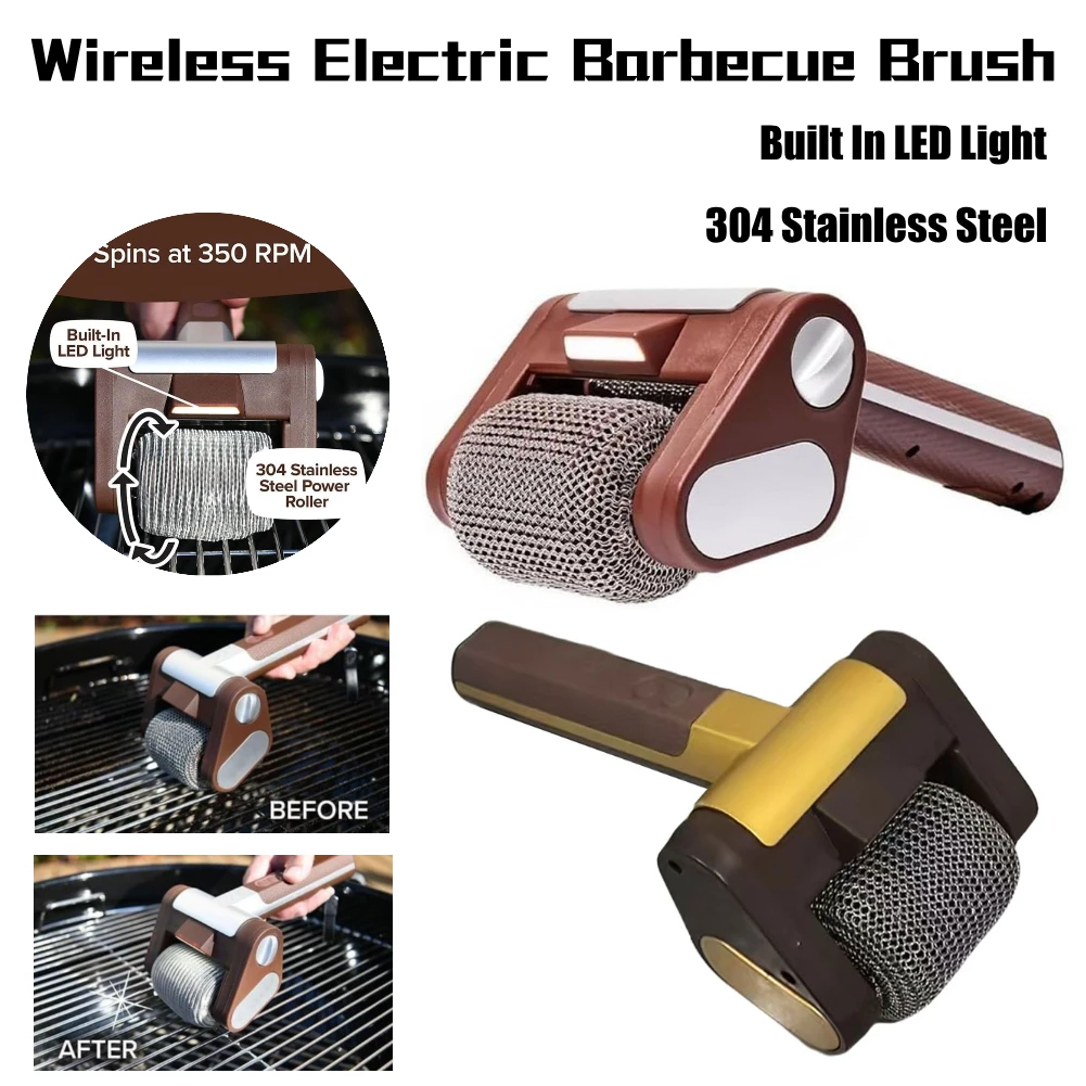 

Электрическая щетка для гриля, перезаряжаемая беспроводная роликовая щетка для чистки барбекю из нержавеющей стали 304, бытовые кухонные чистящие средства
