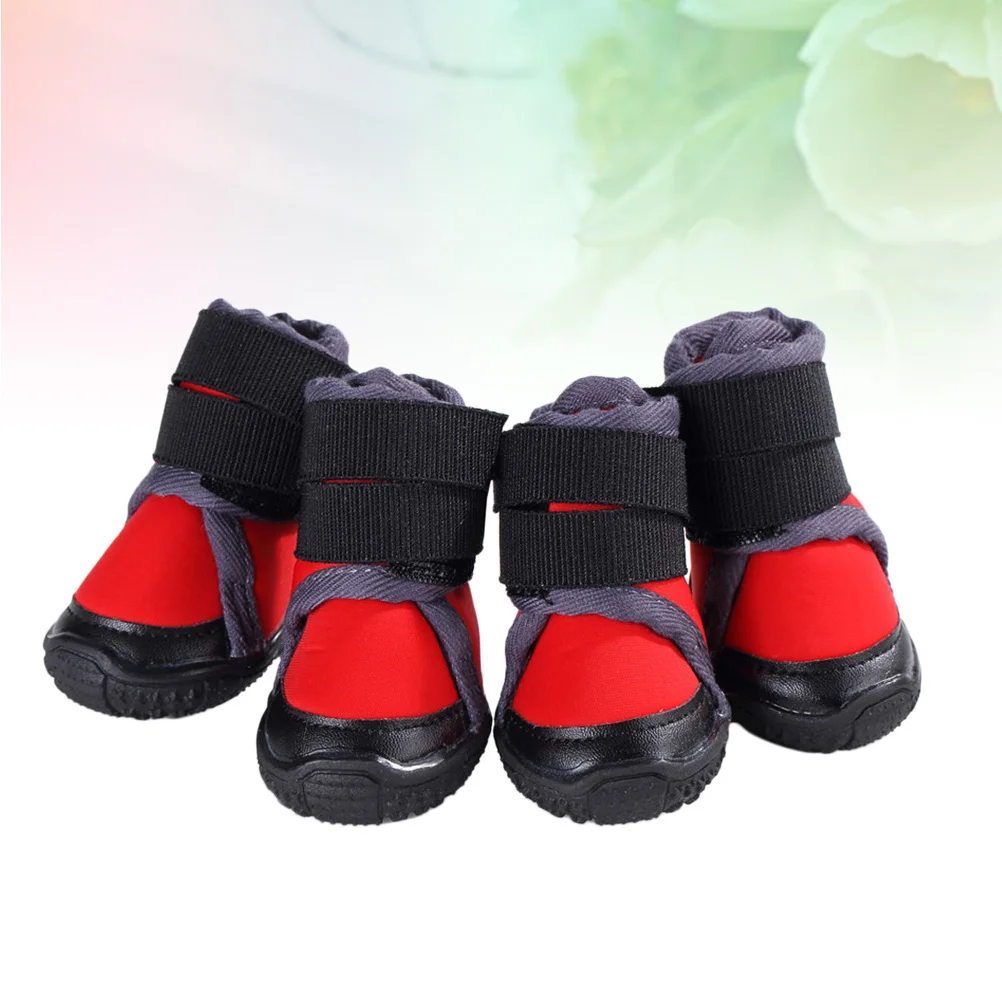 

4pcs Outdoor Mountain Climbing Dog Warm Shoes Puppy Anti-slip Shoes Winter Pet Supplies (Red, Size 45)
