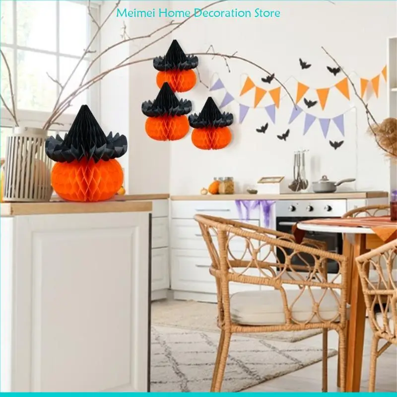 H7BF Honeycomb Pumpkin Party Supplies لحدث عيد الهالوين وحفلات الأطراف المركزية