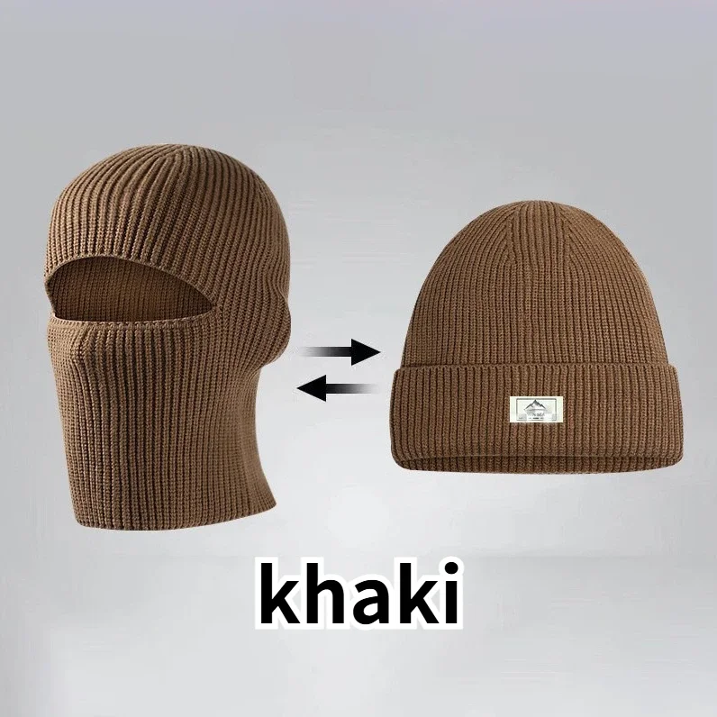 2 In1 Winter Mask Beanies Hats Warm Knitted Balaclava Hats Windproof Solid Full Face Ski Bonnet Tactical Cycling Earmuffs Cap, image 7