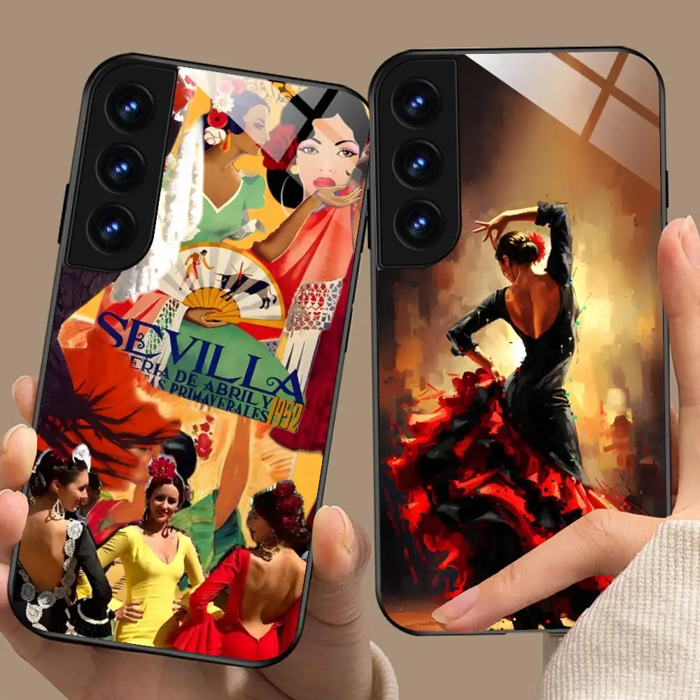 Spain Flamenco Glass Mobile Phone Case for Samsung Galaxy A56 55 54 53 52 51 36 35 34 23 16 15 5G Colorful Cover