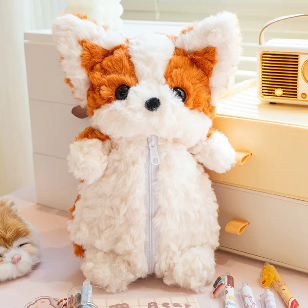 

Cute Corgi Little Dog Doll Pencil Bag Simulated Stuffed Dog Doll Stationery Bag Cartoon Plush Little Dog Pen Pouch Student
