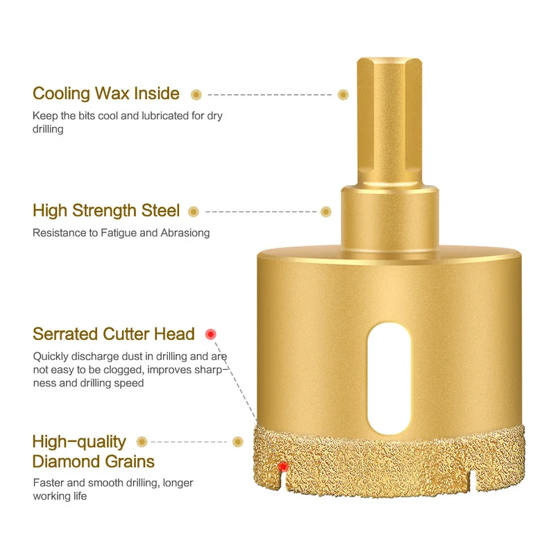 Broca para brasagem de azulejos secos, multifuncional, mármore, vitrificado, perfuração de vidro, granito, abridor de buraco seco