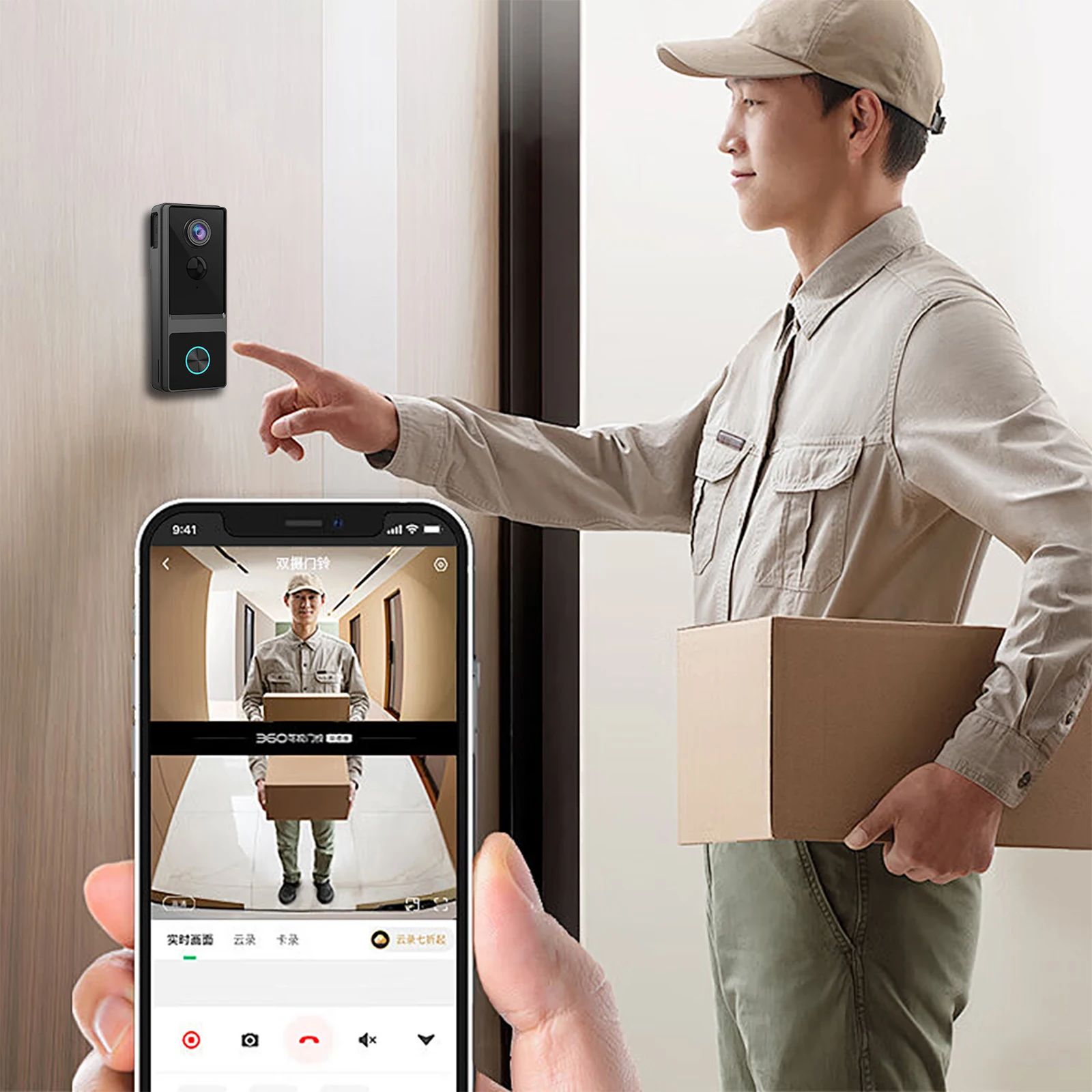 

Беспроводной видеодомофон 1080P с Wi-Fi, двусторонней аудиосвязью, обнаружением человека, ночным видением и облачным хранилищем