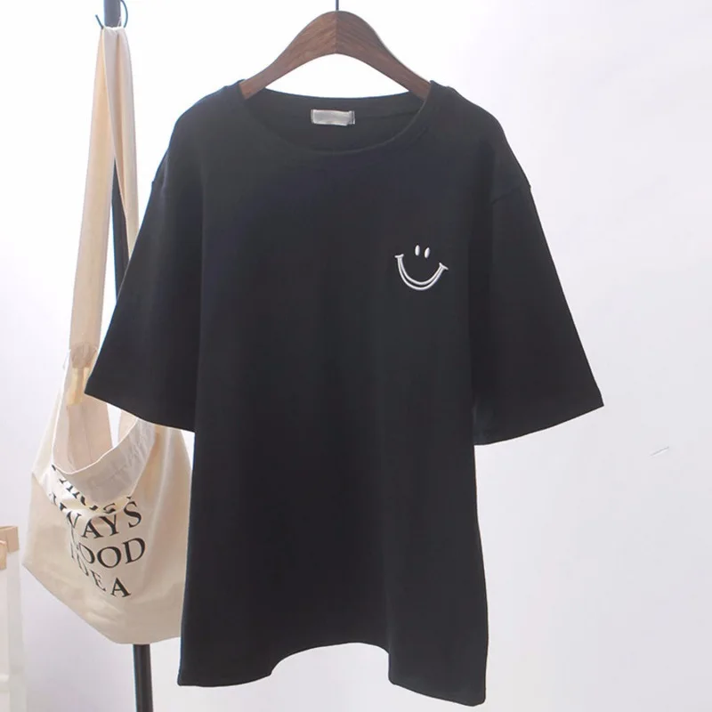 Summer 100% Cotton T Shirt Printed T-shirt Smile Graphic Women Streetwear Clothing Oversized Girls Top High Quality Clothes