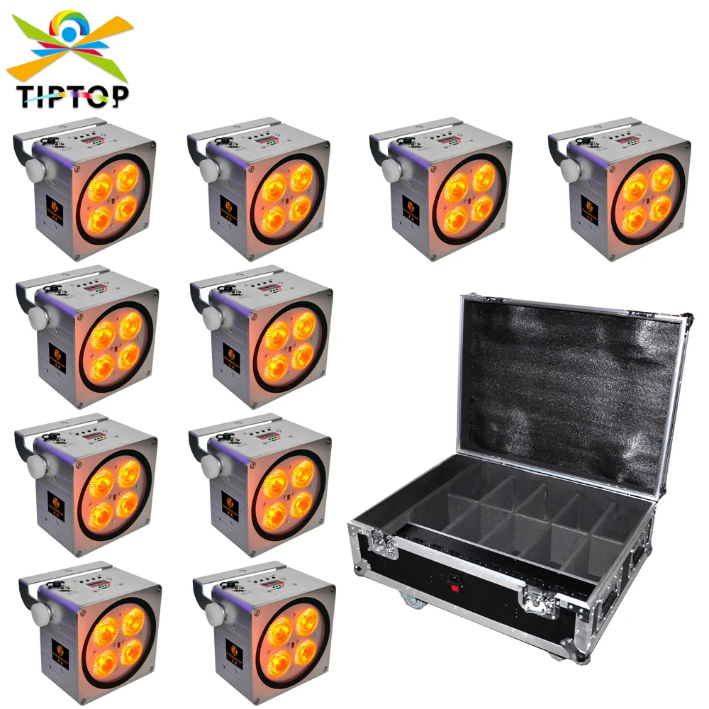 

TIPTOP Charging Roadcase 4x18W 6in1 RGBWA+UV Battery Wireless LED Par Light DMX512 Battery Flat Led Par Light TP-B0418A