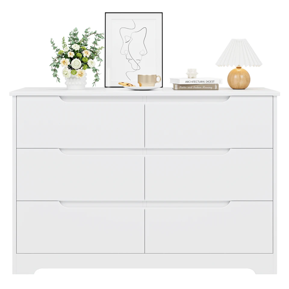 Ivy Bronx Commode blanche à 9 tiroirs pour la chambre à coucher