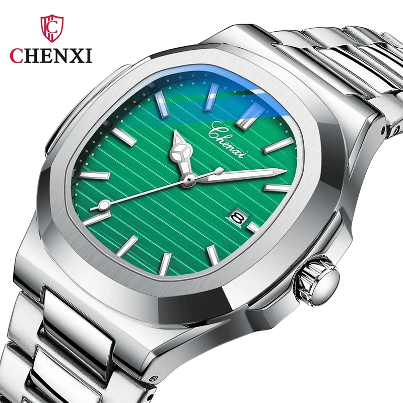 CHENXI 8222 Stainless Steel Wristwatch Case Fashion Calendar Quartz Waterproof Luminous Man Watches Reloj Hombre