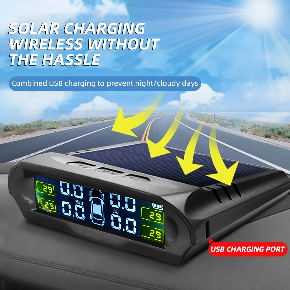 

E-ACE High-Definition Color Screen Display Solar TirePressure Monitor And Built-in &External Wireless Detection Pressure Monitor