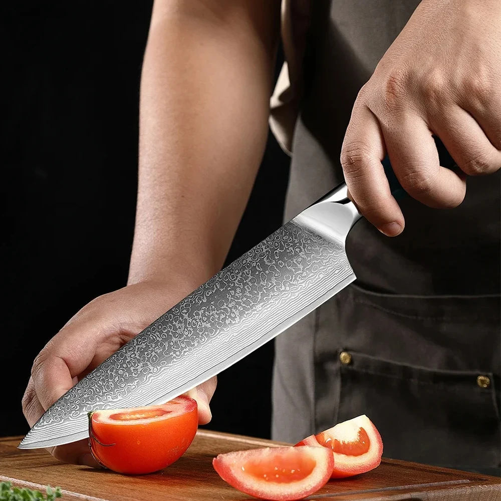 Japanese Chef Knife 8 inch Damascus Knife Pro Kitchen Knives Ultra Sharp Steel Blade Durable Cutting Core for Veg, Meat & Sushi