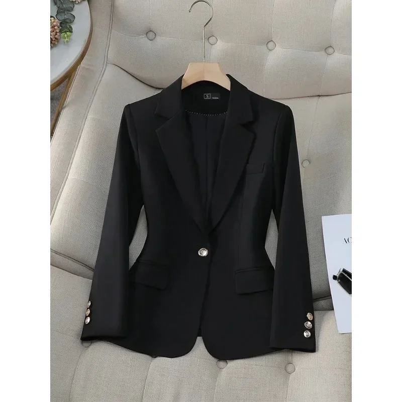 Blazer feminino de seios únicos, manga comprida, jaqueta formal feminina, roupa de trabalho de negócios, preto, cáqui, bege, verde, outono, inverno