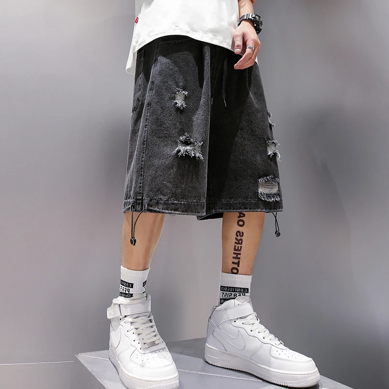 

Summer Workwear Shorts Ripped Denim Loose Casual Thin Men's Vintage Style Straight Leg Jeans Casual Loose Fit Teenagers