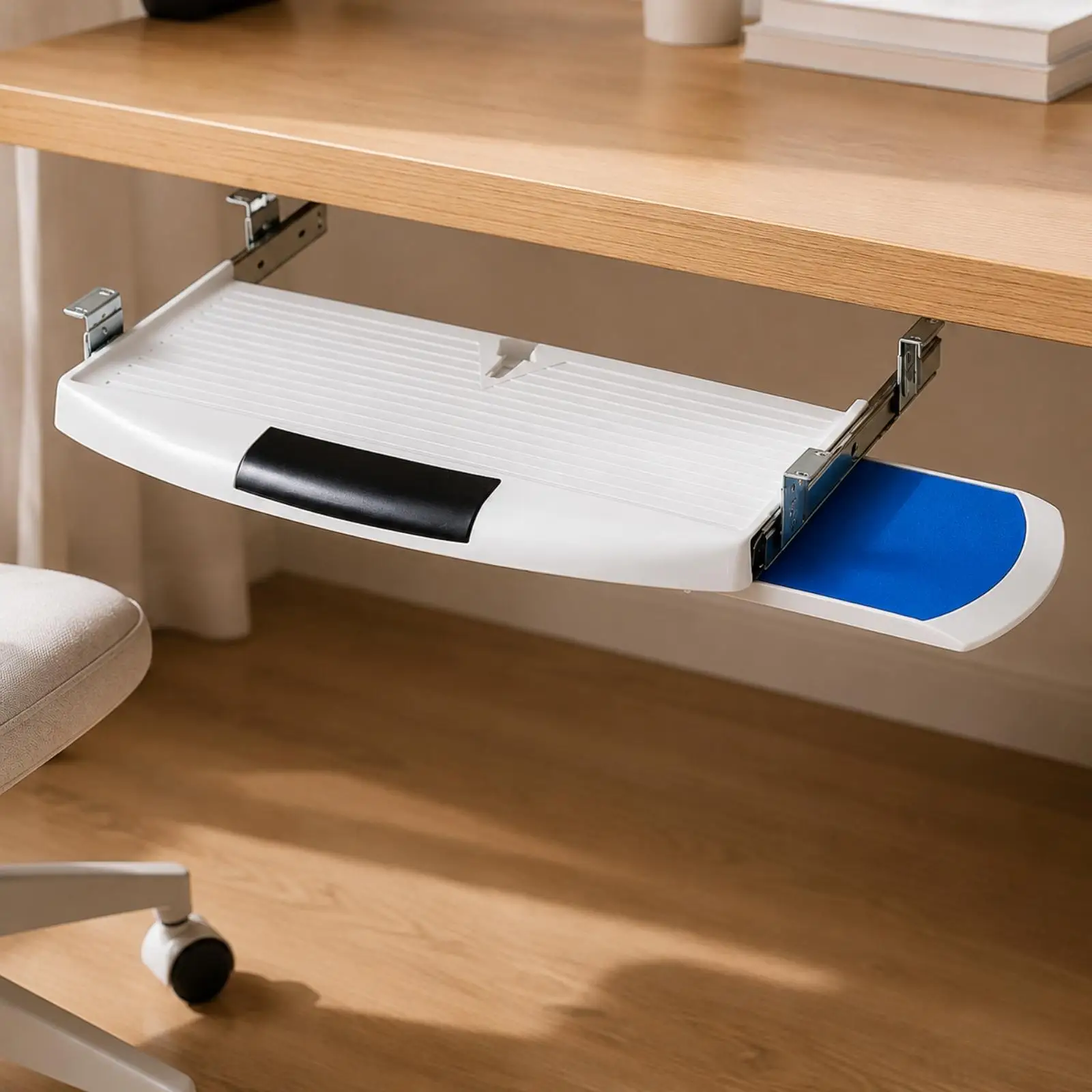Pull Out Keyboard Tray with Metal Finish Sliding Mechanism for Office Desk and Home Computer Station