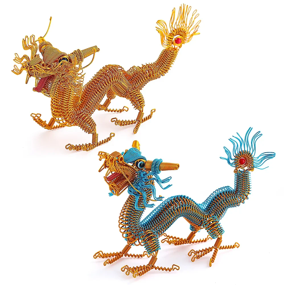 1PC Color Aluminum Wire Hand-made Chinese Dragon Model Home Decor Accessoires Miniatures Desk Centerpiece Holiday Ornament Gift