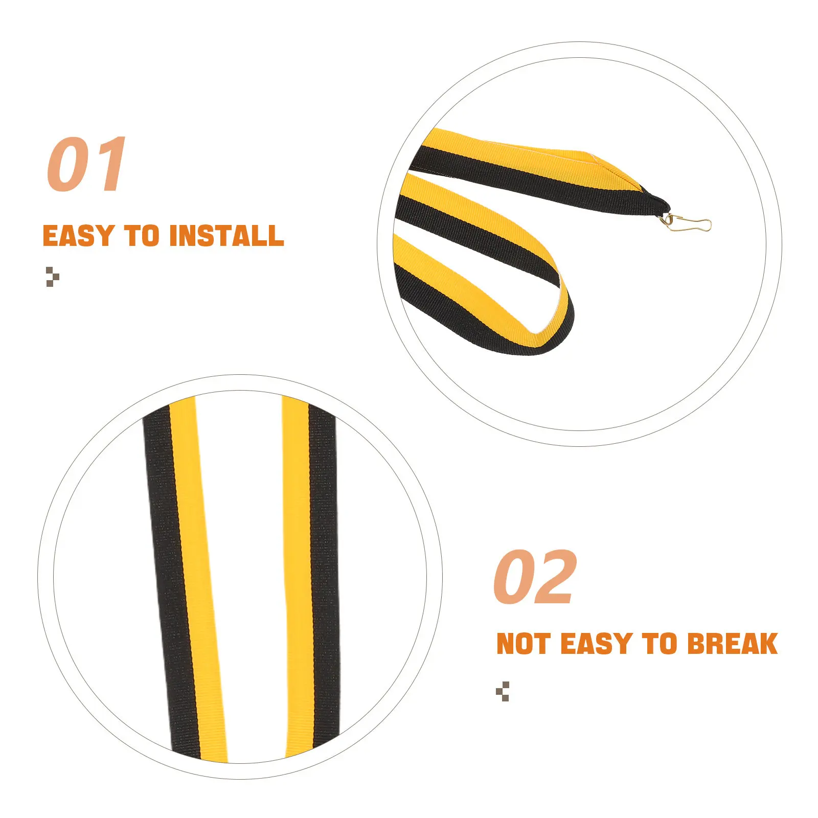 20Pcs Award Ribbon Neck Lanyards Yellow Black Striped Snap Clip Medal Holders Flat Ribbons for Sports Competitions