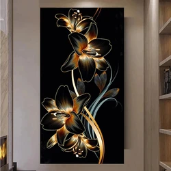 Pittura diamante fai da te di grandi dimensioni oro e giglio nero Kit mosaico trapano completo fiori immagine cristallo diamante ricamo decorazioni per la casa