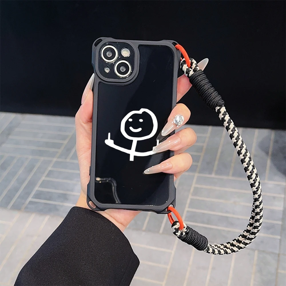 for iPhone 16 15 14 13 12 11 Pro Max Soft Phone Case Four corners anti-drop With Lanyard Rope SS111 Cartoon Matchman