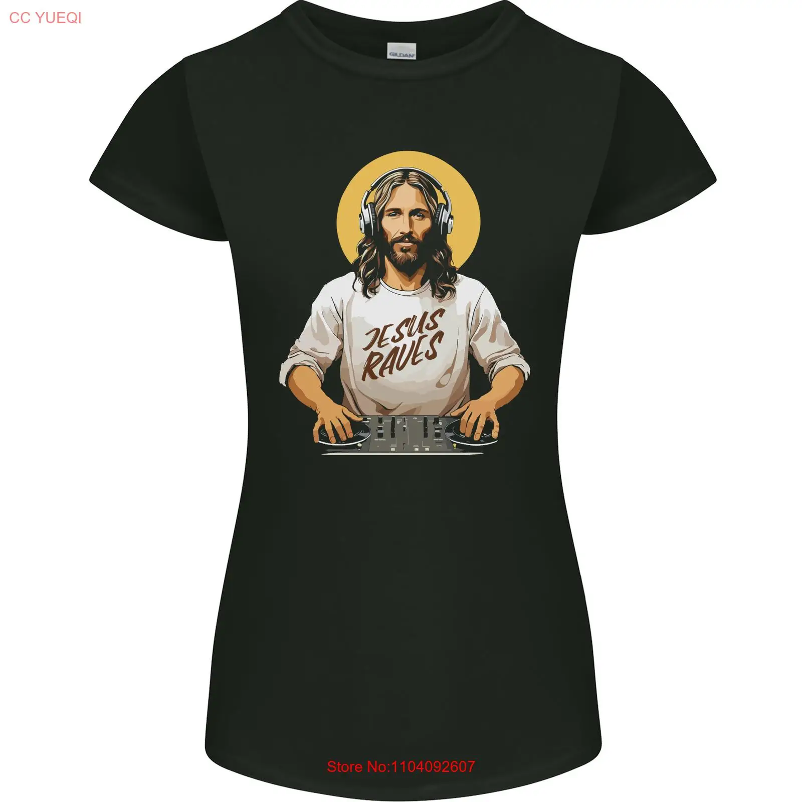 Jesus Raves Funny DJ Music Decks Christian Womens Petite Cut T-Shirt