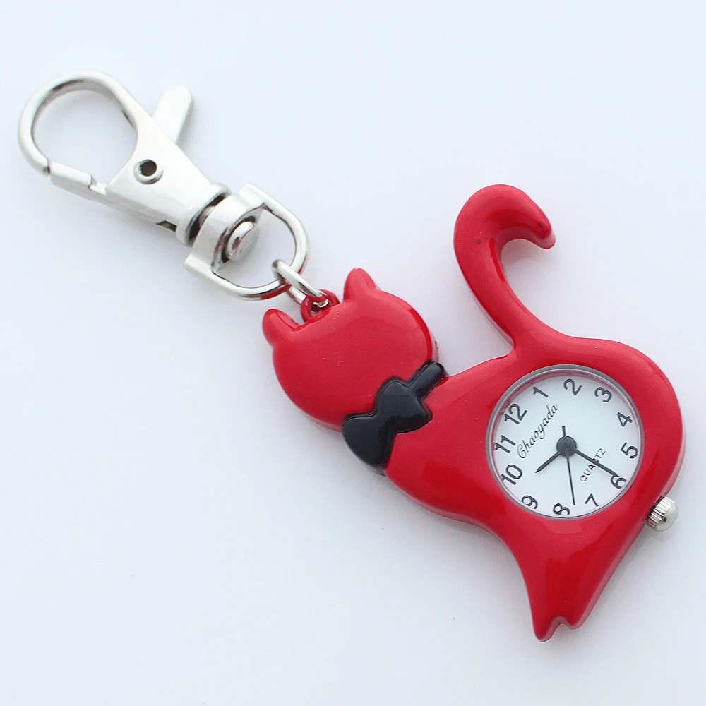 Drops hipping Mode Farben schöne Haustier Katze Taschenuhr Schlüssel bund Uhr Schlüssel ring Clip Anhänger Quarzuhren gl58k – Detail 4