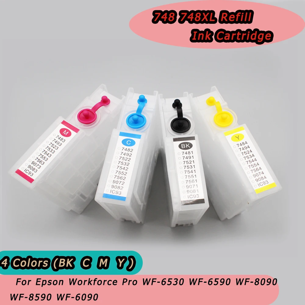 748 748XL Refill Ink Cartridge With Chip For Epson Workforce Pro WF-6530 WF-6590 WF-8090 WF-8590 WF-6090 Printer