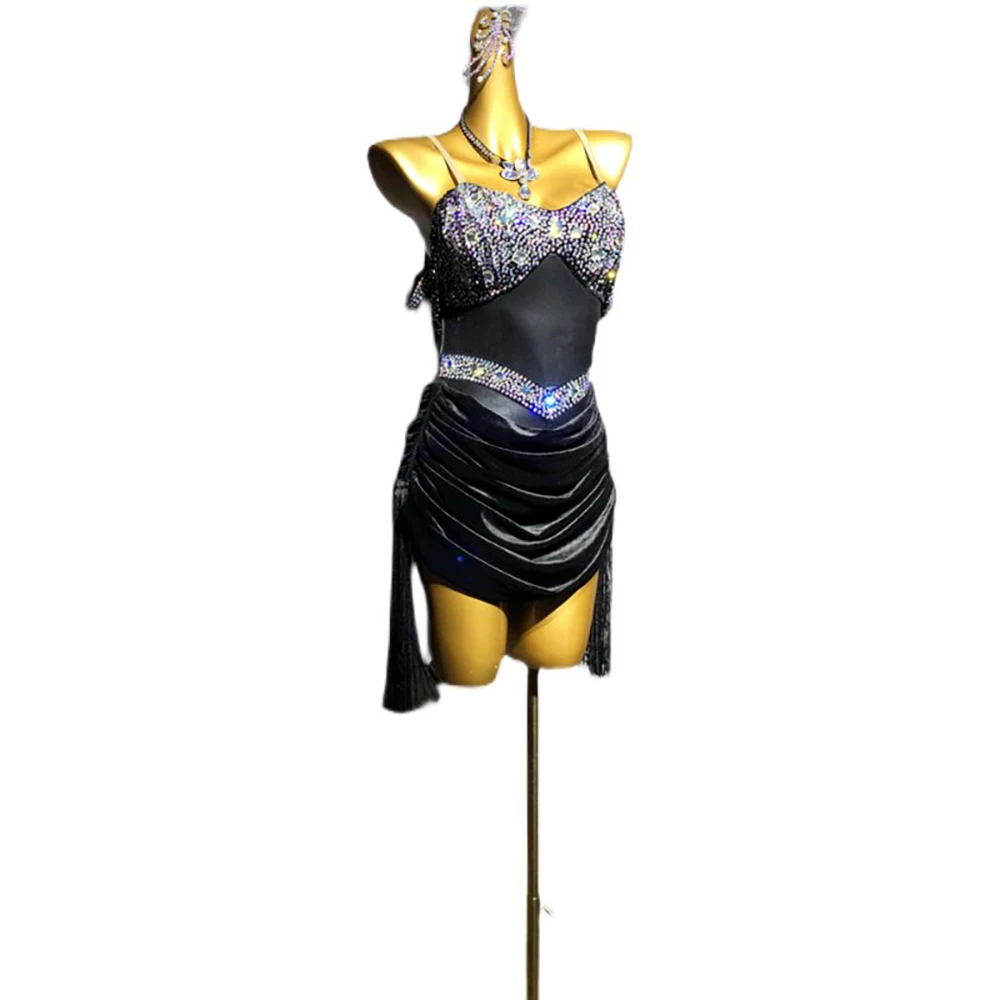 

Latin Dance Adult And Children'S Dress AB Stone High-End Custom Handmade Suspender Flower Suit Cha Cha Tango Women'S Clothing