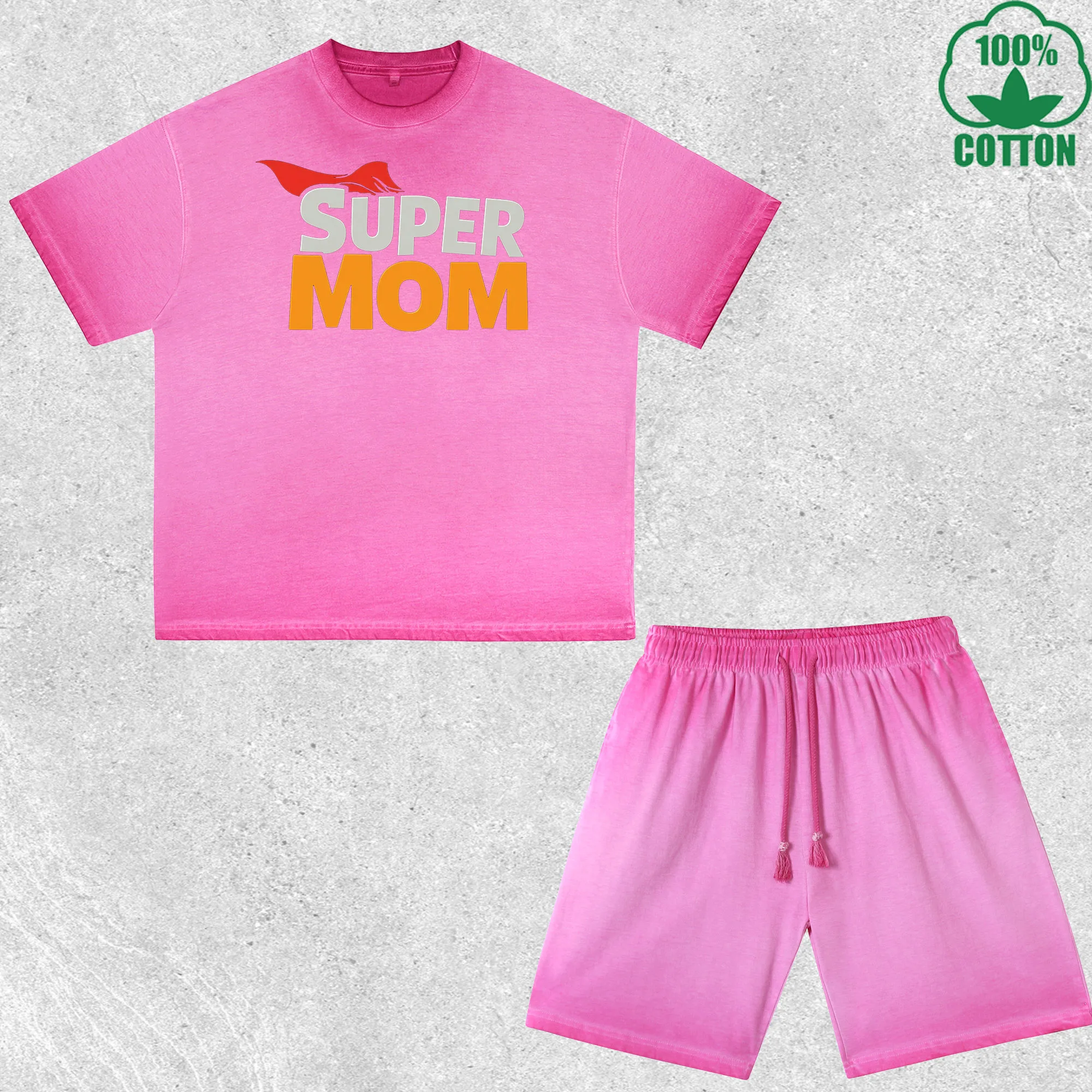 

Super Mom Printed Dirty Wash T-Shirt Shorts Set Multicolor Combo Loose Trendy Fashionable 100%Cotton Short Value Pack