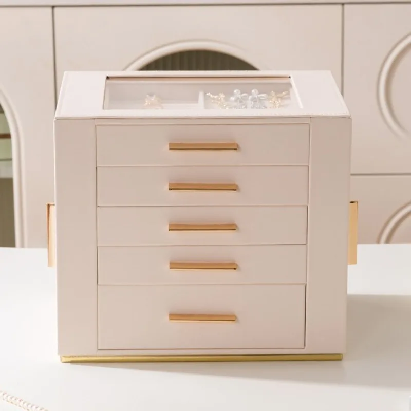 Leather Jewelry Box Luxury Dustproof Ring Storage Boxes Transparent Glass Necklace Earring Display Case Jewellery Organizer Gift
