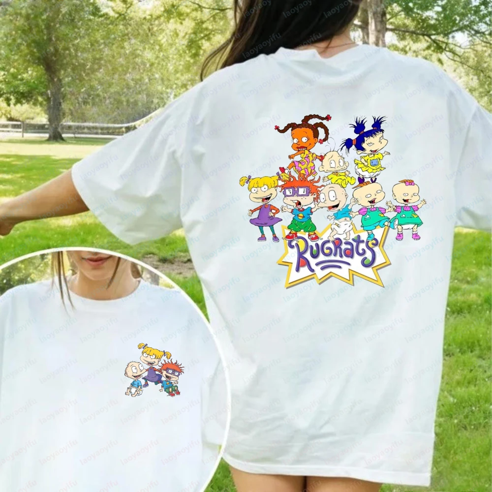 90er-Jahre-Nostalgie-T-Shirt mit Rugrats-Aufdruck für Erwachsene, kurzärmeliges Baumwoll-T-Shirt mit O-Ausschnitt, lässige Streetwear, doppelseitige grafische Mode-Tops – Detail 6