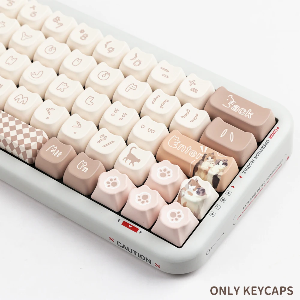 Imagem -04 - Anime Cat Ear Keycaps Perfil Mao Pbt Fontes Bonitos Marrom Mil Bird Grid Caps Teclado dos Desenhos Animados em Forma 144 Chaves