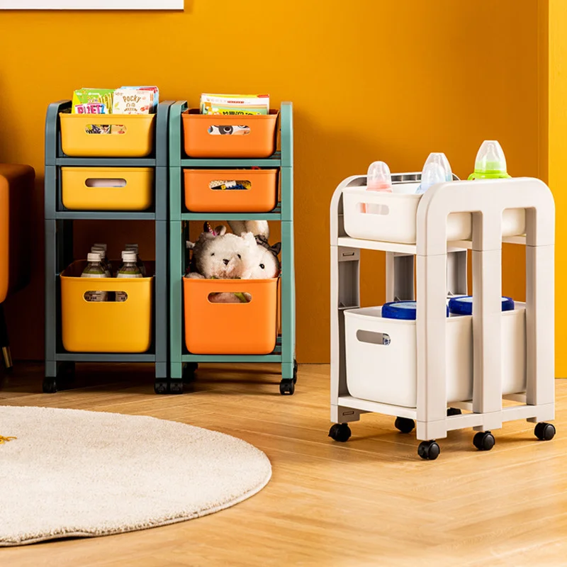 Auxiliary Cart With Wheels Trolley Storage Book Organizer Toys Rack Bookcase Small Mobile Bookshelf Snacks Plastic Multi-layer