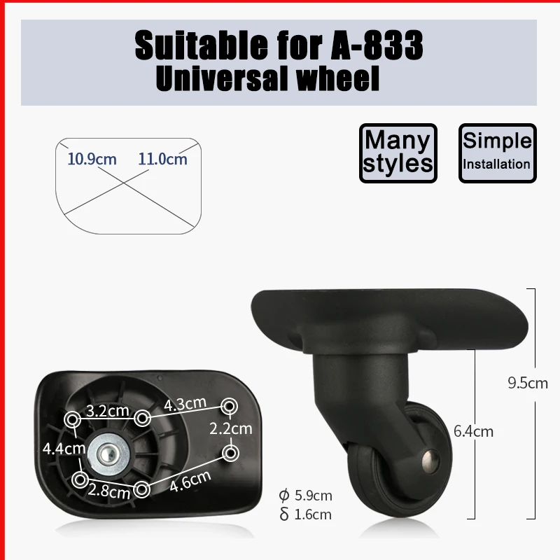 Adapté à la valise A-833 Roue de transport Valise Accessoires de remplacement Roue universelle de remplacement Poulie de réparation de bagages