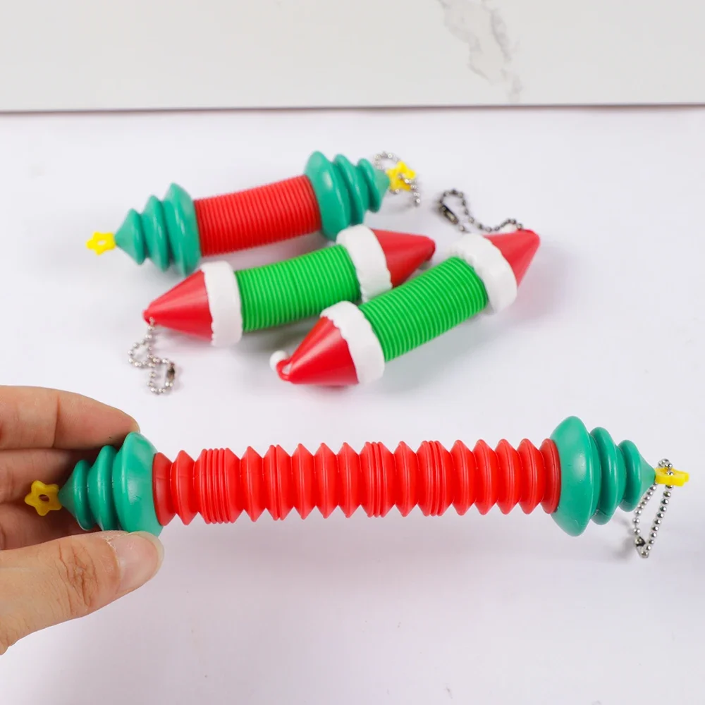 4Pcs Christmas Tree Hat  Mini Pop Tubes Sensory Toys for Kids Birthday Party Favors Christmas Party Stuffers Gift Pinata Fillers