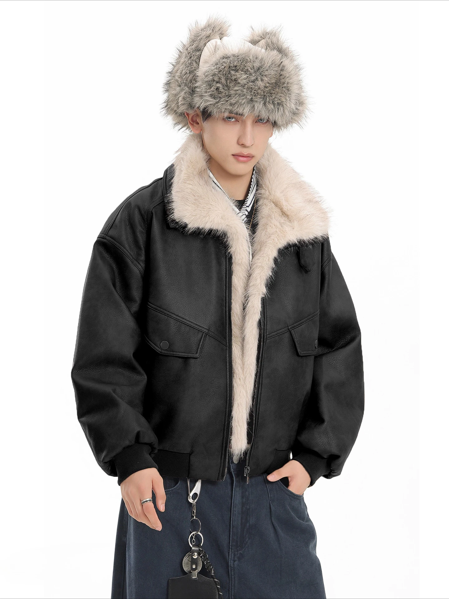 Men's 2025 Winter New Trendy High-end Long Sleeve PU Leather Parkas Men's Stylish Chic Motorcycle Jackets Warm Thickened Parkas