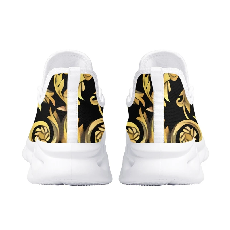 WHEREISART Golden Luxury Floral Designer Shoes For Women Sneakers Platform Multicolor Breathable Soft Couple Casual Size 36-48