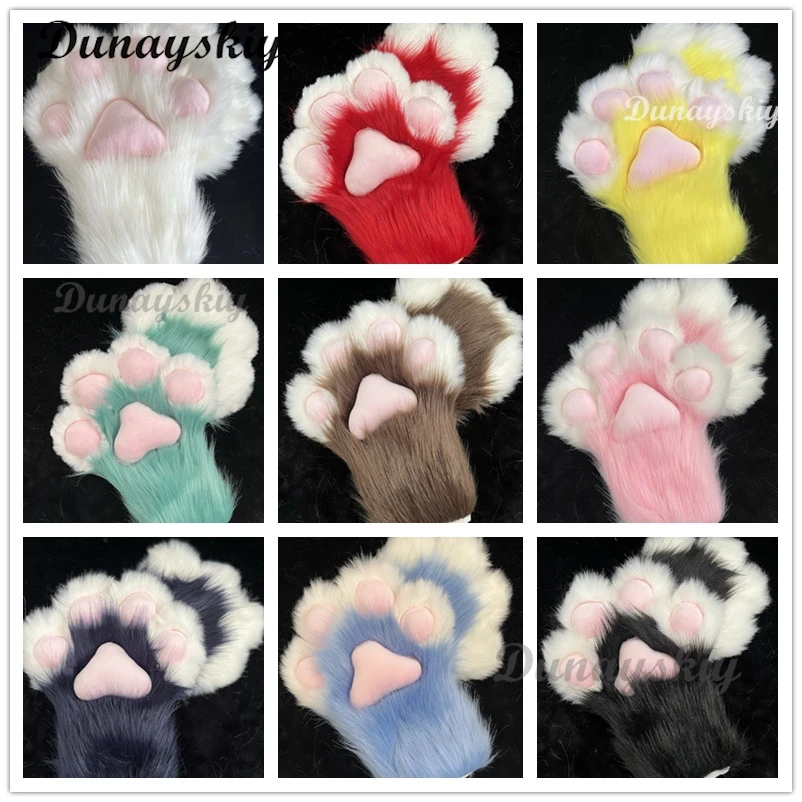 

New Arrival Fursuit Kigurumi Colorful Cat Paw Cartoon Plush Furry Cosplay Kig Costume Nail Tiger Claw Lolita Full Finger Mittens