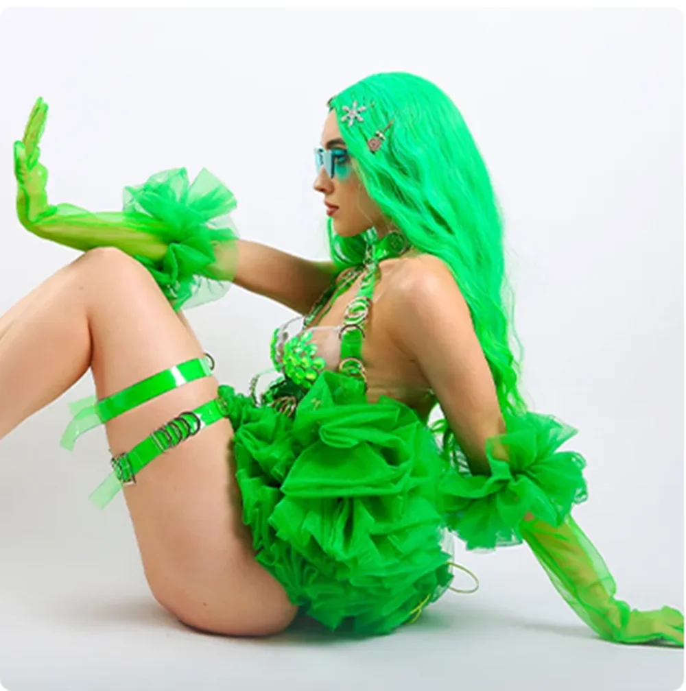 2025 Fluorescerende Groene Bos Elf Toneelkostuum Vrouwen Cosplay Kleding Model Show Wear Festival Kleding Gogo Danser Outfits yj 91