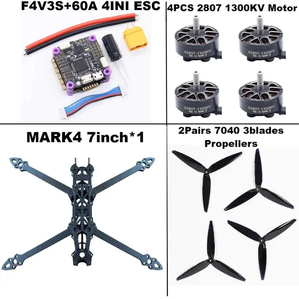 

MARK4 7-дюймовый HD F4V3S/F4V3S PLUS Управление полетом 45/60A 4INI ESC дрон FPV из углеродного волокна Racing Квадрокоптер для фристайла