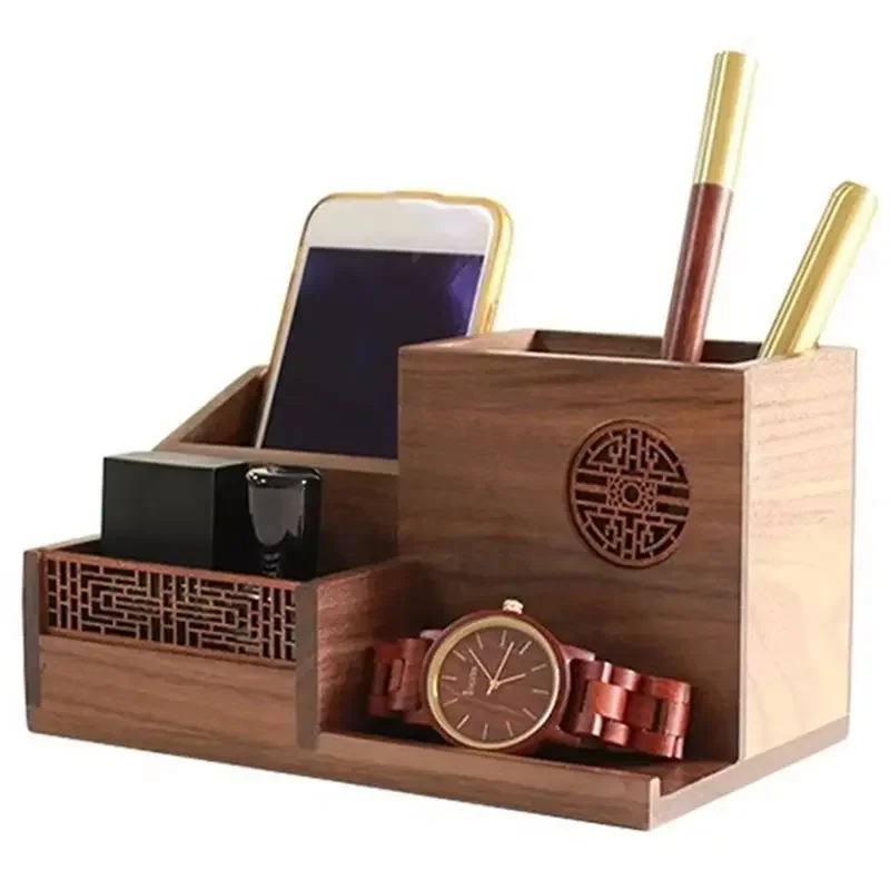 T43C-Wooden Desk Organizer Multi-Function Featuring Holder Pen and Stationery Storage Space
