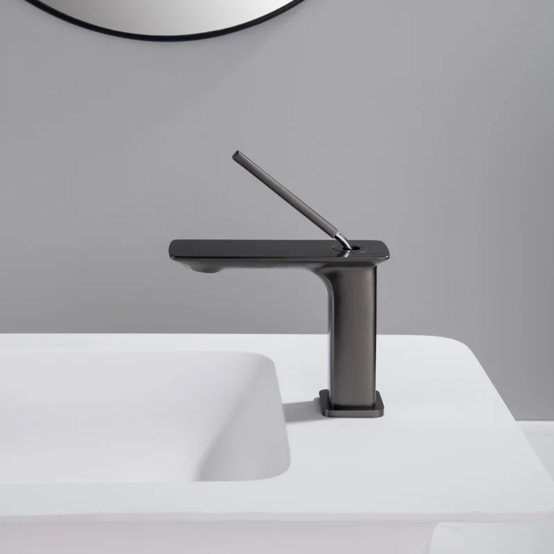 

Single Handle Bathroom Vessel Sink Faucet Deck Mounted Hot and Cold Mixer Taps One Hole Lavatory Basin Sink Faucet Gray