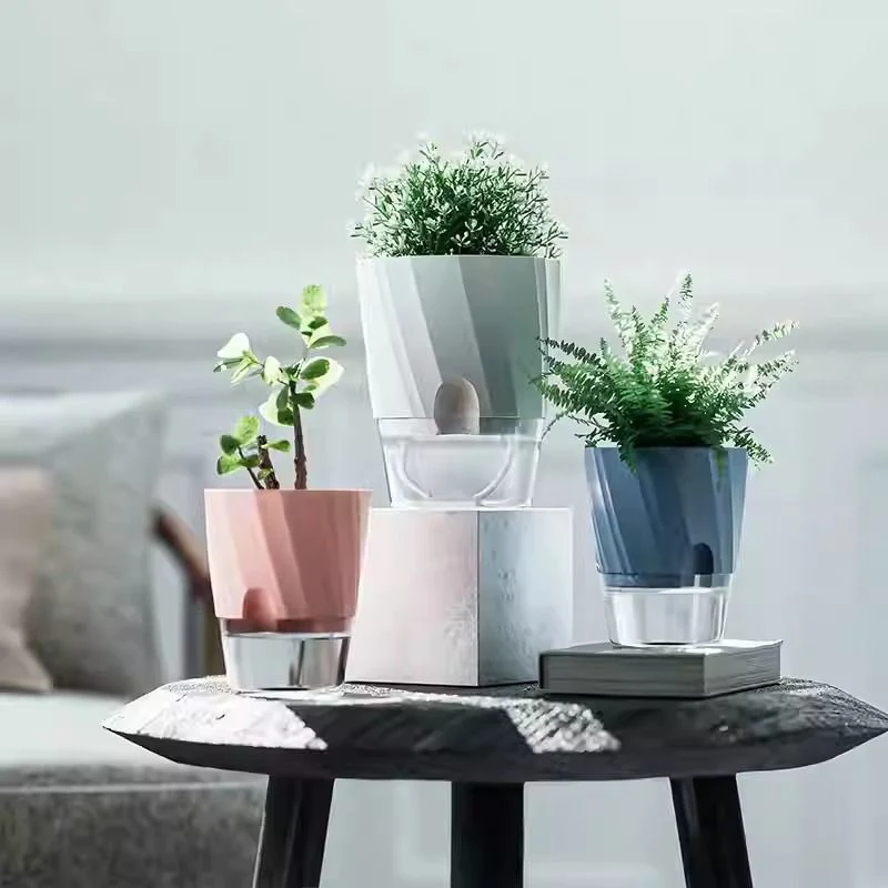 Lazy Hydroponic Flower Pot Automatic Water-Absorbing Flowerpot Transparent Double Layer Plastic Self Watering Planter OfficeHot