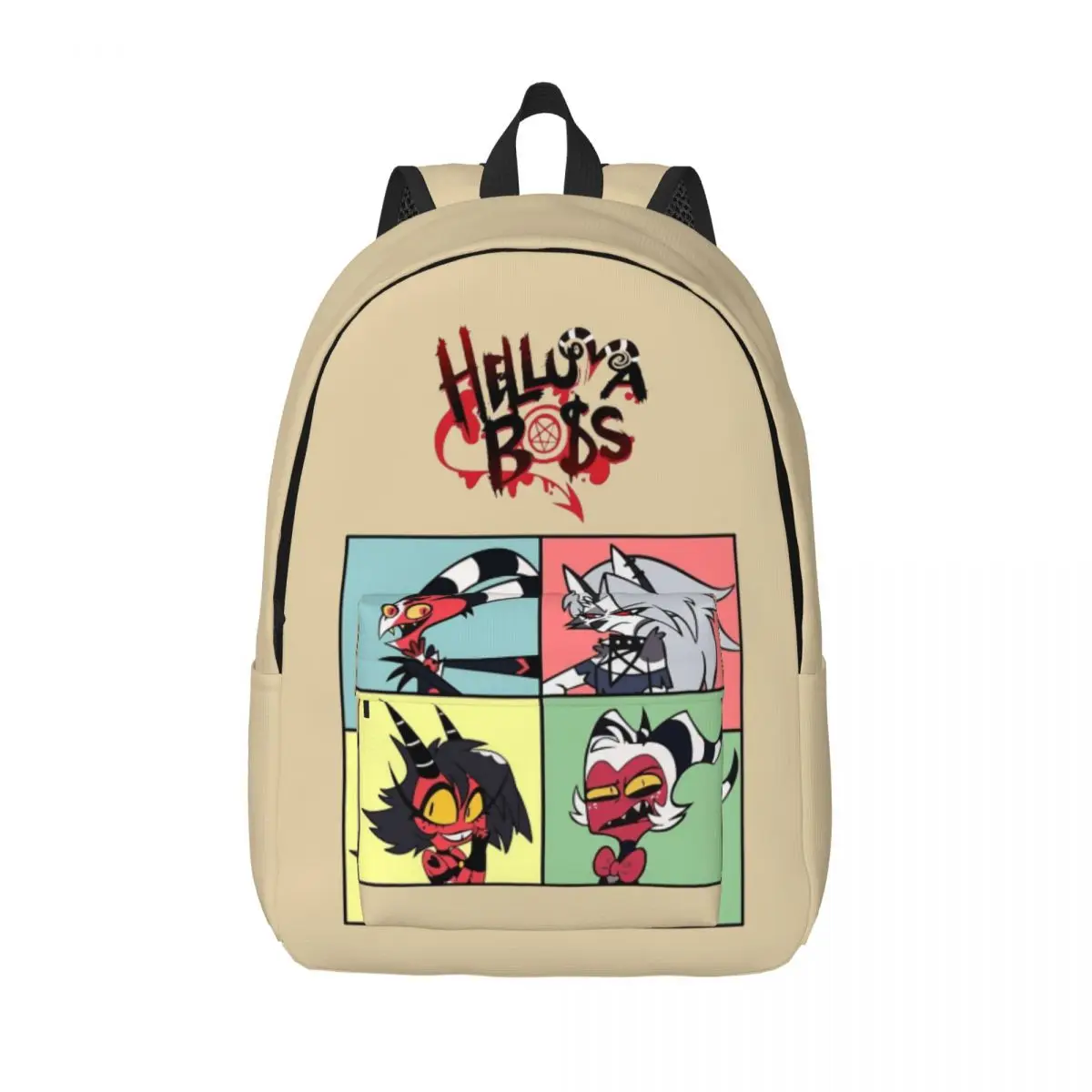 Helluva Boss Square-Frame Hazbin Hotels Backpack Lightweight High School Hiking Travel Daypack for Men Women Laptop Canvas Bags