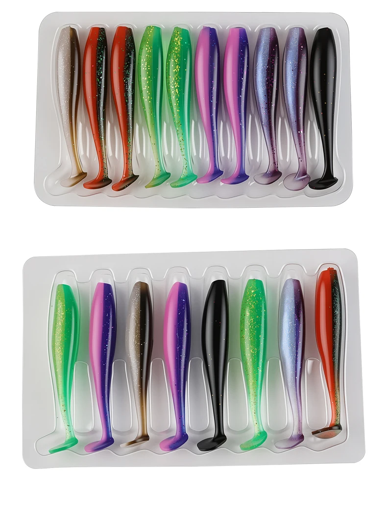 TAIYU 10 Stück/Set T-Tail-Wurm-Weichköder, zweifarbig, 5-7 cm, künstliche Silikon-Weichköder mit Geruchsverstärkung für Barsch-Angeln, Wobbler – Detail 16
