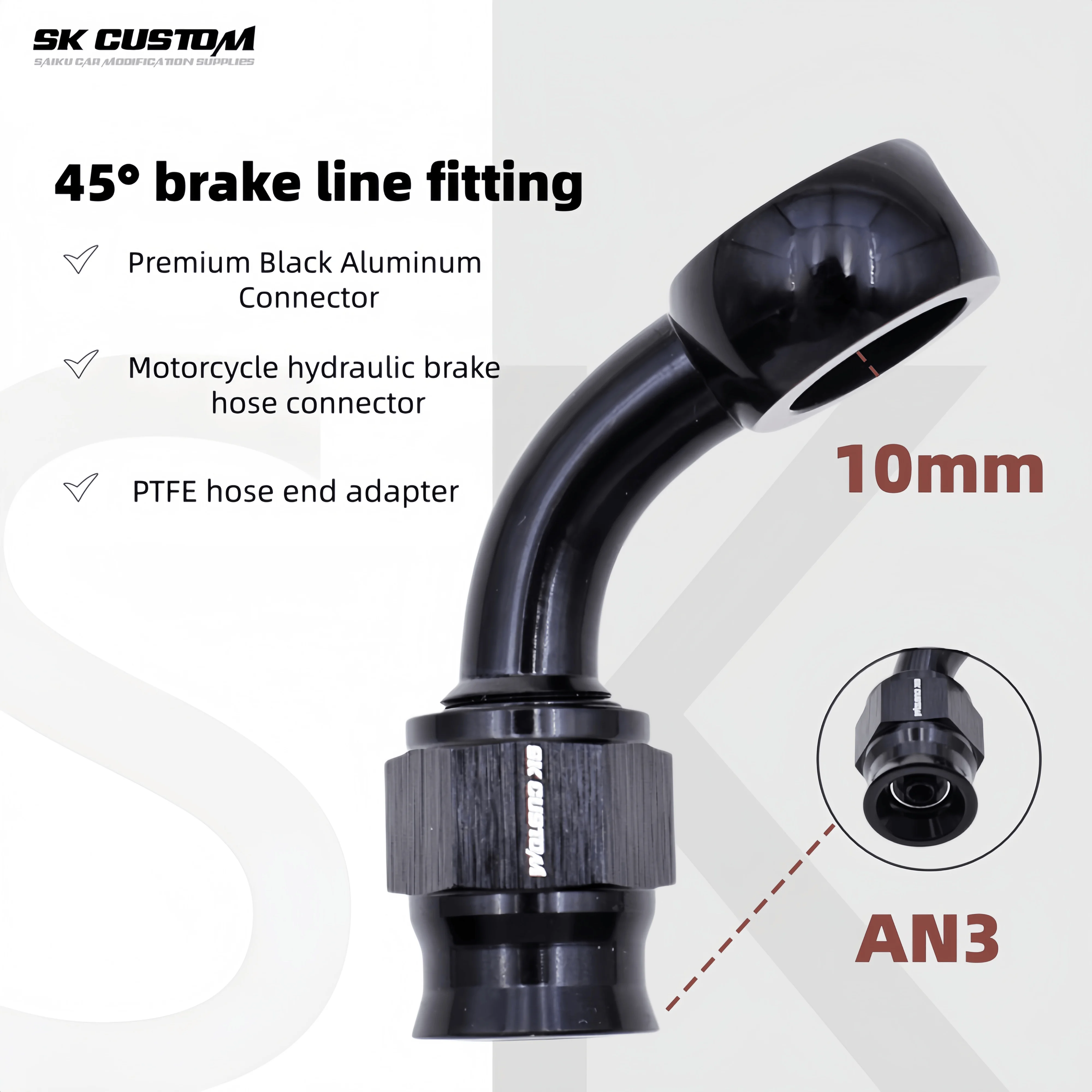 PTFE AN3 45 Degree Brake Line Fitting 10MM For Motorcycle Hydraulic Brake Hose End Adapter