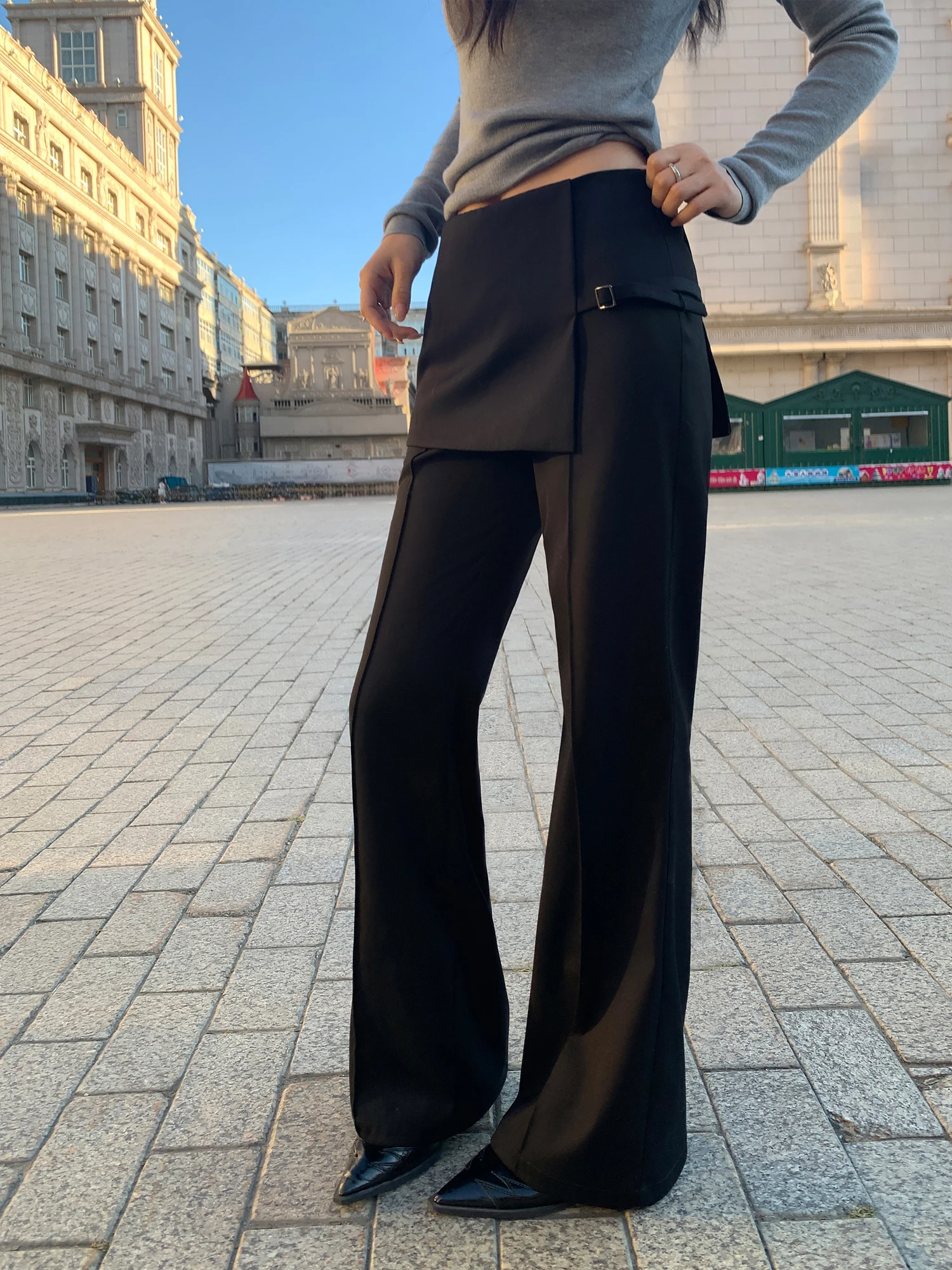 

Pusumede Loose Casual Wide Leg Suit Pants for Women Detachable Trousers Long Pants Commute Sle Regular Thin Autumn Season