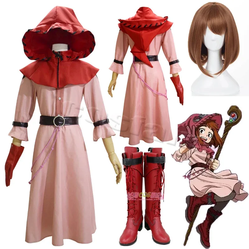 Anime Academ Cosplay Boku no Hero bruja Ochako Uraraka pelucas disfraz de Halloween uniforme traje regalos; 3'v,6.h;8'