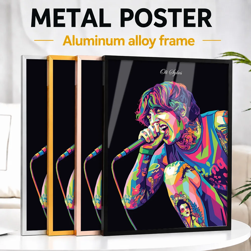Oli Sykes Pop Color Framed Metal Poster Personalized Photo Bold Geometric Style Wall Art For Bedroom Thoughtful Music Fan Gift
